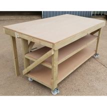 Arbor Garden Solutions - Wooden mdf Top Workbench With Extendable Working Surface, 7ft (210cm),With wheels and Double shelf