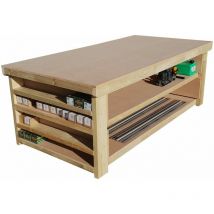 Arbor Garden Solutions - Wooden mdf Top Workbench with Extra shelving, 3ft(90cm) Depth, 5ft(150cm) length, With wheels and Double shelf