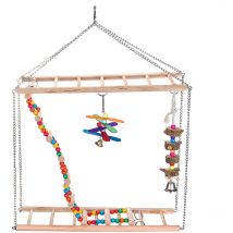 Kingso - Wooden Parrots Bird Hanging Ladder Swing Bridge Climb Pet Toys Hanging Ladder 40X40X13cm