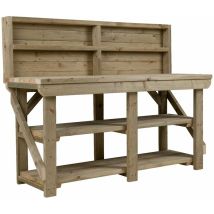 Arbor Garden Solutions - Indoor/outdoor workbench pressure treated station (H-90cm, D-64cm, L-240cm) with back panel and double shelf - natural