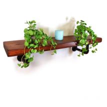 Wooden Rustic Shelf with Bracket pipe Black 140mm 6 inches Dark Oak - Length 120 cm