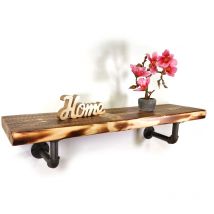 Moderix - Wooden Rustic Shelf with Bracket pipe Silver 140mm 6 inches Burnt - Length 160 cm