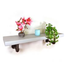 Moderix - Wooden Rustic Shelf with Bracket pipe Silver 220mm 9 inches Antique Grey - Length 150 cm