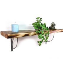 Wooden Rustic Shelf with Bracket tramp 220mm 9 inches Burnt - Length 190cm