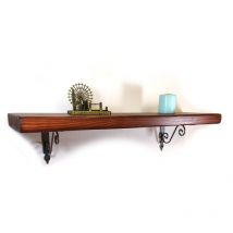 Moderix - Wooden Rustic Shelf with Bracket woz Silver 220mm 9 inches Dark Oak - Length 40 cm