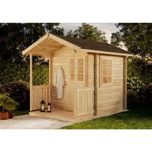 Woodtex - FinnTherm Saunahaus Niklas Gartensauna 2 Sitzbänke aus Holz, Sauna mit 40 mm Wandstärke Außensauna Naturbelassen