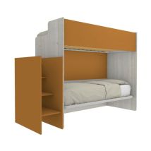 Letto a castello minimalista con terzo letto estraibile - Rovere rock