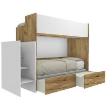 Letto a castello minimalista con terzo letto estraibile - Quercia e Bianco