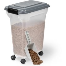 Contenitore per Crocchette, 20L/7.5kg, Grigio, Ermetici, Contenitore per Alimenti in Plastica con Coperchio, con Ruote, Per Cibo per Gatti, Cani,