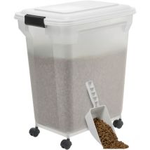 Iris Ohyama - Contenitore per Crocchette, 45L/15kg, Bianco, Ermetici, Contenitore per Alimenti in Plastica con Coperchio, con Ruote, Per Cibo per