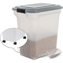 Contenitore per Crocchette, 45L/15kg, Grigio, Ermetici, Contenitore per Alimenti in Plastica con Coperchio, con Ruote, Per Cibo per Gatti, Cani, Cibo