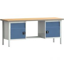 Tabli pw 700 l.2000xP700xH840 mm hêtre Multiplex gris clair, ral 7035 bleu brill., ral 5007 2 tiroirs 2 portes