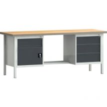 Tabli pw 700 l.2000xP700xH840 mm hêtre Multiplex gris clair, ral 7035 gris anthr., ral 7016 4 tiroirs 1 porte