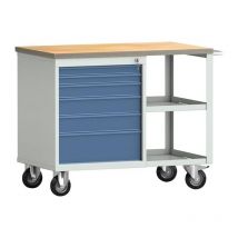 Établi PW 700 l.1000xP620xH805 mm hêtre Multiplex gris clair, RAL 7035 bleu brill., RAL 5007 6 tiroirs