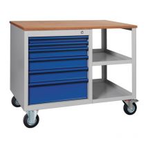 Tabli pw 700 l.1000xP620xH805 mm hêtre Multiplex gris clair, ral 7035 bleu gentiane, ral 5010 6 tiroirs