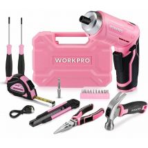 Caisse à Outils Rose 18 Pièces avec Tournevis Electrique 3,7 v, Trousse à Outils avec Boîte de Rangement, Mallette à Outils pour Usage Domestique ou