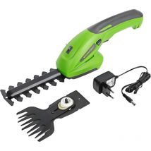 Cisaille Sculpte-Haie et Taille-Herbes sans Fil 7,2V - Cisaille à Gazon avec 2 Lames, Batterie 1500mAh, Chargeur pour Coupe, Elagage - Workpro