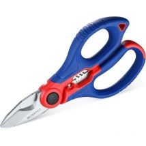 Ciseaux d'Electricien et Dénudeur de Câble 2 en 1 avec Etui, Ciseaux Multifonctions en Acier Inoxydable, Longeur: 162 mm - Workpro