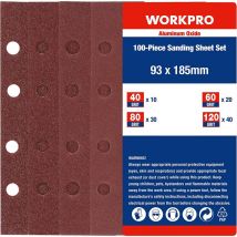 Disques de Ponçage 100 Pièces, Disques Abrasifs Rectangulaire (185mm, 93mm) avec 8 Trous, Grain 40, 60, 80, 120 pour Polissage, Dérouillage, Finition