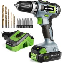 Perceuse Visseuse Sans Fil 20v Avec Mandrin 3/8'', 2 Vitesses, Réglage De Couple 18 + 1, Charge Rapide 1h, Visseuse Devisseuse Avec Batterie Au 