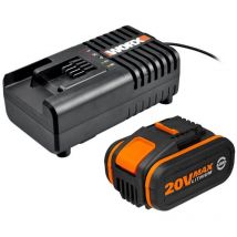 Worx WA3604 Kit 1 Carica Batteria Rapido + 1 Batteria Power Share 20V/4.0Ah agli Ioni di Litio