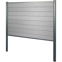Wpc pantalla de privacidad Sarthe, valla cortavientos, poste de aluminio para fijar en hormigón, elemento de base, 190cm gris