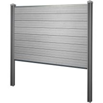 Wpc pantalla de privacidad Sarthe, valla cortavientos, wpc postes para fijar en hormigón, elemento de base, 195cm gris