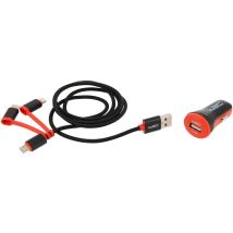Chargeur USB WRC – 2,4A – Câble micro-USB, USB-C, iPhone Lightning – 1m10 – Mode de pose électricité, Intensité courant