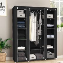 Hofuton Penderie, Armoire, 3 Portes, 172 x 134 x 43 cm, Matériau: Tubes en Acier Inoxydable, Connecteurs de Tuyaux en Plastique, Noir