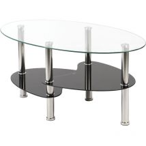 Hofuton Table Basse Table de Salon en Verre Ovale avec Pieds Chromés Transparent Noir