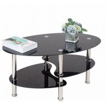 Hofuton Table Basse Table de Salon en Verre Ovale avec Pieds Chromés Noir