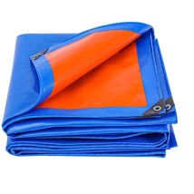 X 4 M Schutzplane Aus Widerstandsfähigem, Wasserdichtem Pe 140 G/m² Mit Verstärkten Ösen. Dunkelblaue Und Orangefarbene Holzplane