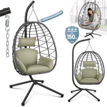 Makika Hängesessel Mit Gestell Höhenverstellbar Aus Polyrattan In Grün / Grau
