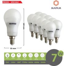 X10 Lampadina led E14 bulbo A55 7w attacco piccolo luce bianca naturale calda Mapam Luce Calda