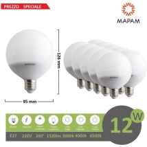X10 Lampadina led E27 globo G95 12W attacco grande luce bianca naturale calda basso consumo Mapam Luce Fredda