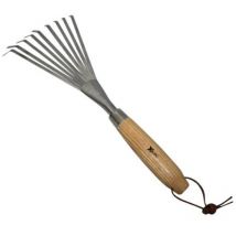 Rastrello da giardino in acciaio inox con manico in legno di frassino, rastrello piccolo giardinaggio fiori, ca. 12,5 x 4 x 36,5 cm, grigio - Xclou