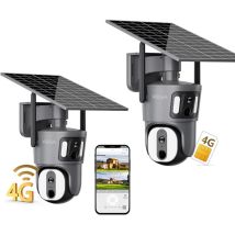 Xega - Lot De 2 Caméra De Surveillance 4g Solaire 2 Objectif Vision Grand Angle, Ptz 355°/100°, Autonomie Prolongée, Carte Sim 300 Mo Incluse