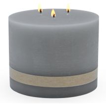 Spetebo - xl 3-Docht Kerze 14 cm unparfümiert - grau - Mehrdocht Stumpenkerze natur geruchlos groß