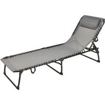 Xl Chaise longue pliante avec coussin gris foncé - 190 x 60 cm - Chaise de soleil avec dossier réglable 5 positions
