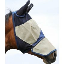 XL = Extra full, Crème: Masque anti-moustiques pour chevaux en PVC avec couvre-oreilles et fermeture à glissière en tissu déchirable
