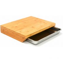 Dunedesign - xl Planche à Découper Bambou avec Tiroir - 49x37x8cm Cube en Bois Réservoir Inox