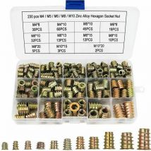 Crous Hexagonaux M4 M5 M6 M8 M10 avec Inserts Filetés, Alliage de Zinc Insert Fileté Hexagonale Écrous Inserts(230PCS) - XVX