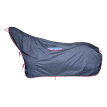 145 cm, Bleu marine: Couverture imperméable pour cheval avec couvre-cou, passage de support et lacets pour la fermeture