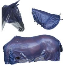 145 cm, Bleu marine: Couverture en filet anti-puces Viana pour chevaux avec masque et couvre-cou