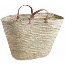 XXL-Korb aus Palmenholz und Leder 70cm