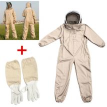 Xxl) Professional Beekeeping Clothing - Beige Professional Beekeeper Protective Equipment with Long Gloves and Veil Hood