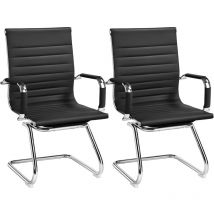 Yaheetech - 2-er Set Esszimmerstühle Küchenstühle mit Hoher Rückenlehne und Armlehnen, Freischwinger mit Metalluntergestell, Polsterstühle fürs