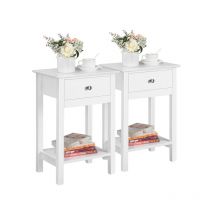 2 Piezas Mesitas de Noche con Cajón Mesillas de Noche Modernas Mesa Auxiliar para Dormitorio 40x30x60 cm Blanca - Yaheetech