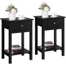 Yaheetech - 2 Tables de Chevet Pied en Bois Massif Noir Bout de Canapé Table d'Appoint avec 1 Tiroir et 1 Étagère de Rangement 40 x 30 x 60 cm pour