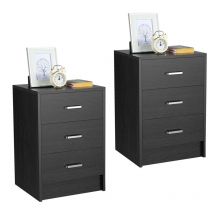 Yaheetech - 2 Table de Chevet Table de Nuit Chambre à Coucher avec 3 Tiroirs 40 x 35 x 60 cm Commode de Salon Bureau Moderne Noir